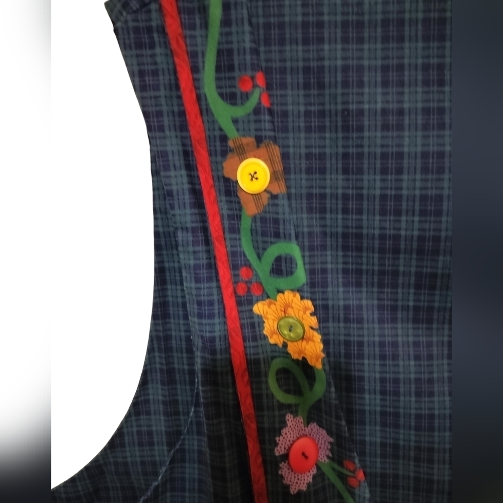 (1525) Vintage 90's Handmade Fall Harvest Plaid Vest - Picture 4 of 8